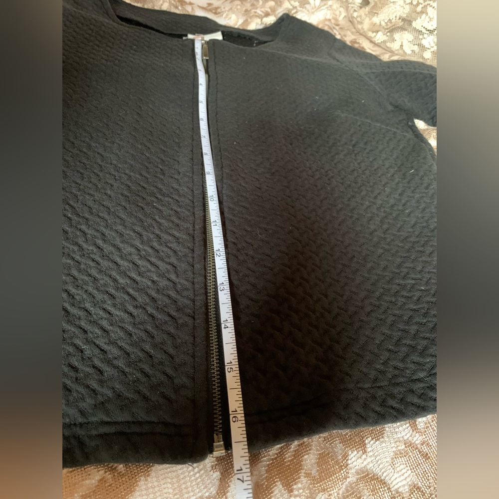 Quilted Black Women's‎ Zip Up Top Cardigan Sweater Long Sleeve Twee Preppy Moto - Picture 3 of 10
